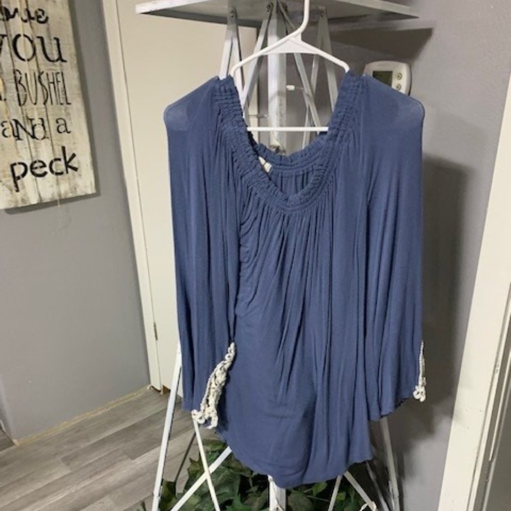 2 for $5-Blue Long-Sleeved paper and tee Blouse Size L